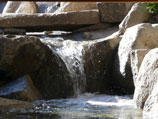 Stone bridge crossing water feature