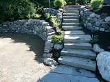 Stone stairway between rock retaining walls