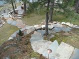 Cut stone stairway with pathway lighting