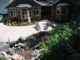 Upper view looking over water feature and patio